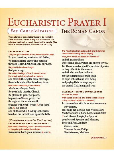 EUCHARISTIC PRAYER 1 - CONCELEBRANT CARD | FAITH Catholic ...