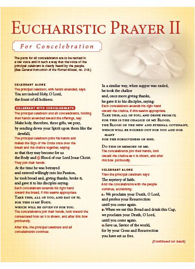 EUCHARISTIC PRAYER 2 - CONCELEBRANT CARD | FAITH Catholic ...